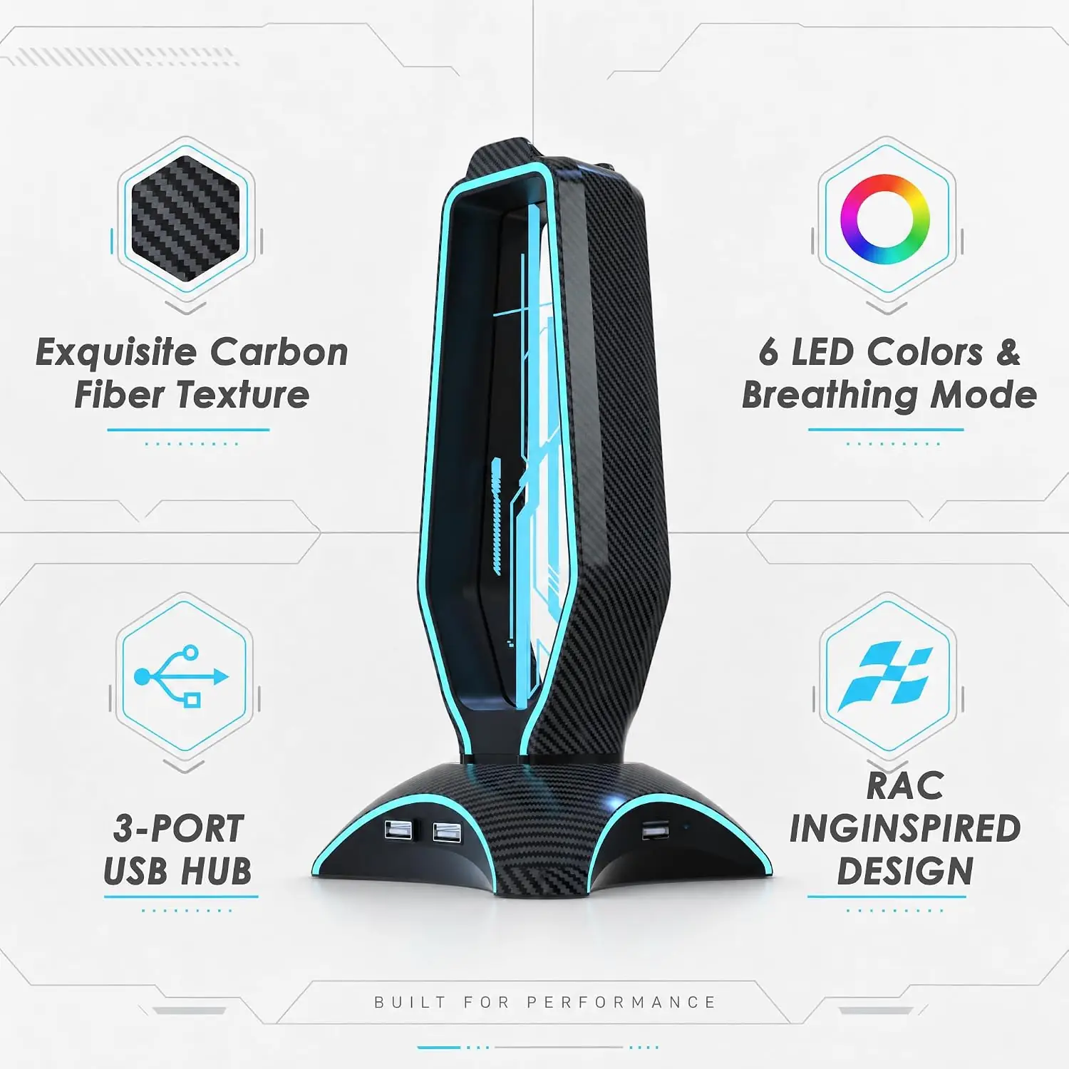 هدست استند گیمینگ RGB کربن فیبر پرو | Glowthos HG61Hجدید