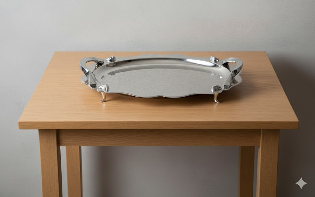 سینی استیل گلدار بیضی پایه دار کوچک نیوهوم کد: NH08-2004P