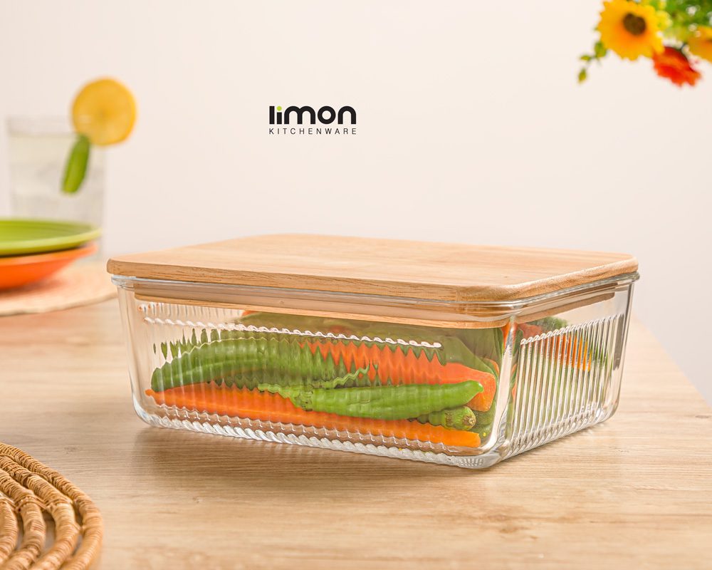 ظرف شیشه ای در چوبی 1.1 لیترلیمون کد 2191