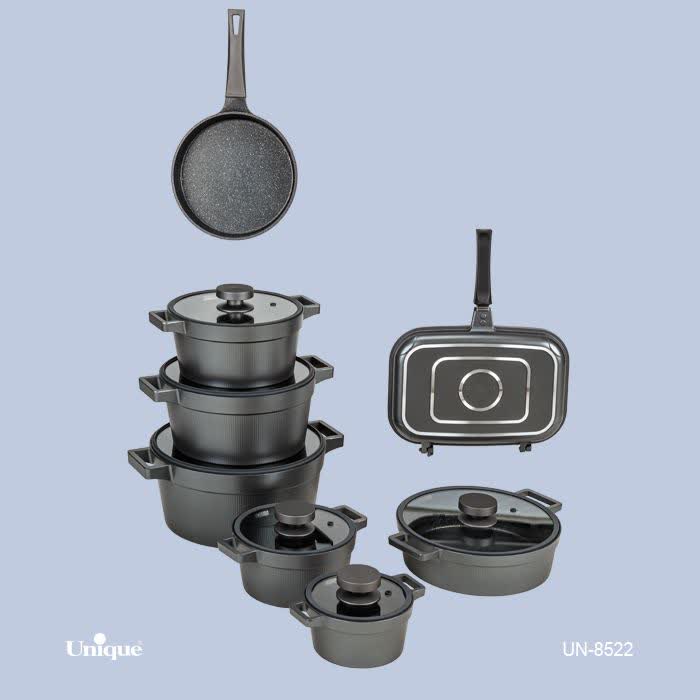 سرویس قابلمه یونیک مدل دیاموند 15 پارچه طوسی کد UN-8522