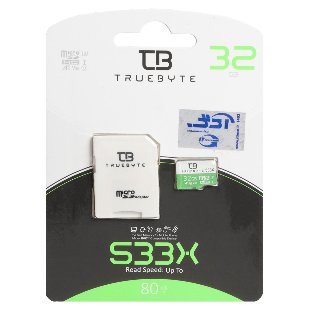 رم Truebyte microSDHC &amp; adapter UHS-I U3-(80MB/S-533X) - 32GB (گارانتی مادام العمر شرکت آی تین)