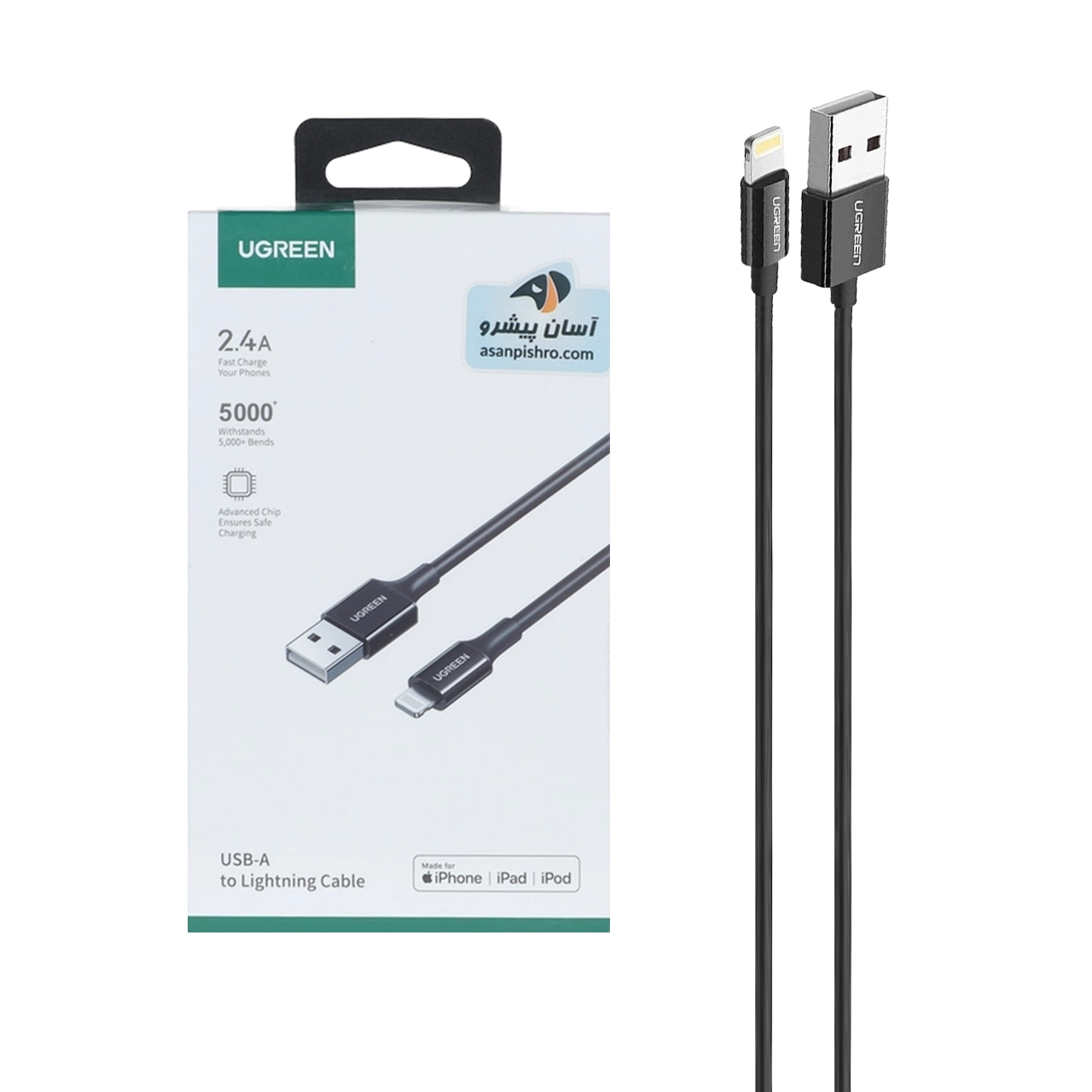 کابل شارژ فست آیفون UGREEN مدل US155 - مشکی (گارانتی 18 ماهه آسان پیشرو)(80822)