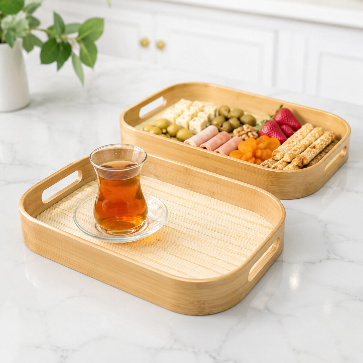 سینی بامبو مستطیل کف حصیری (298)