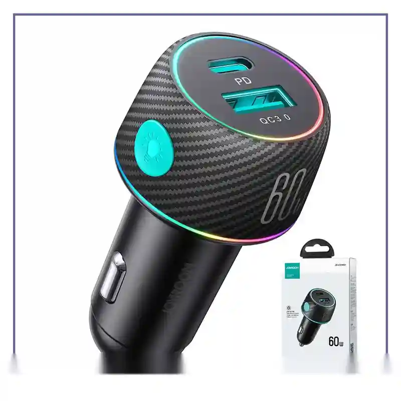 شارژر فندکی فست شارژ دو پورت 60وات جویروم JOYROOM CAR CHARGER 60W JR-CCN01