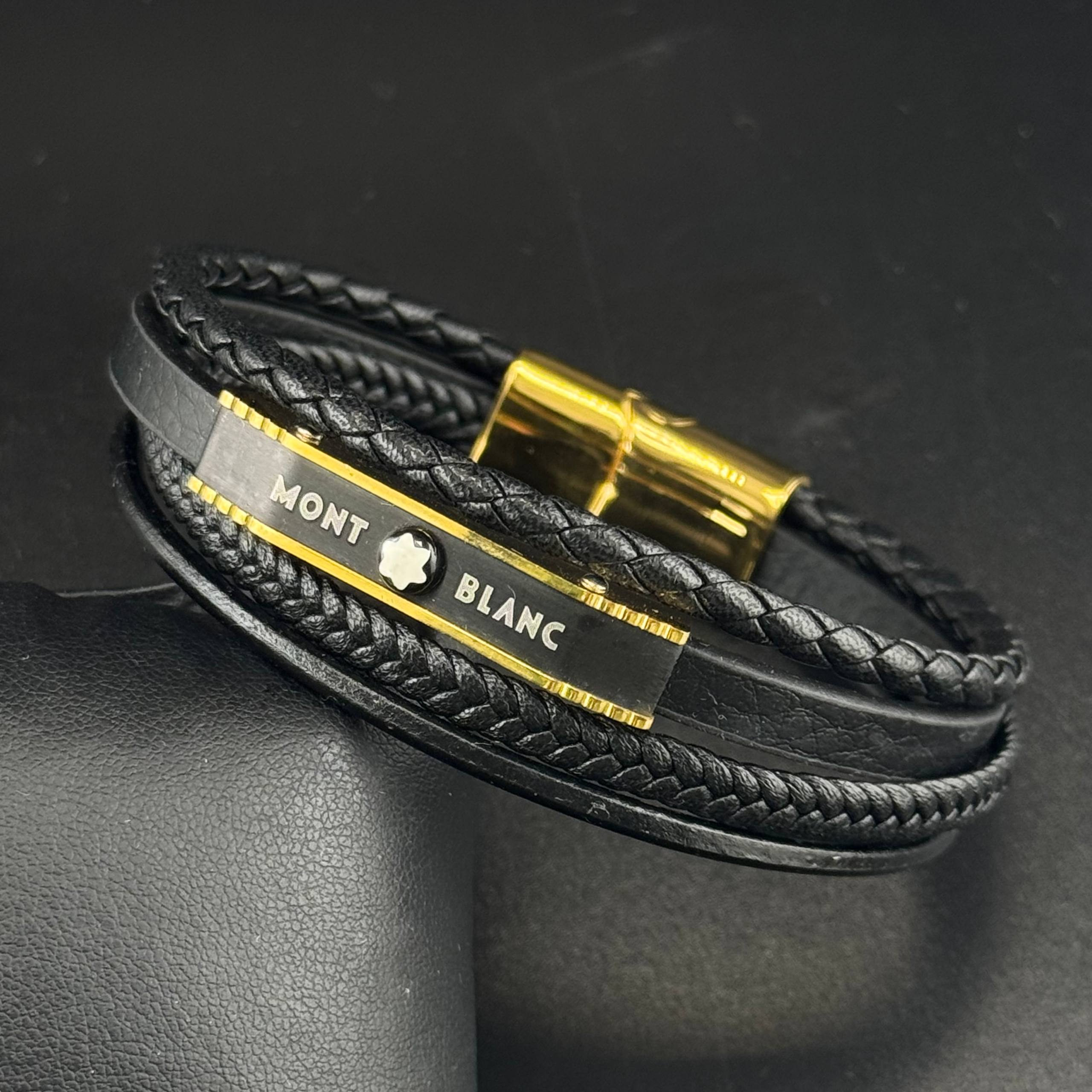 دستبند مردانه چرمی چندلایه طرح Montblanc