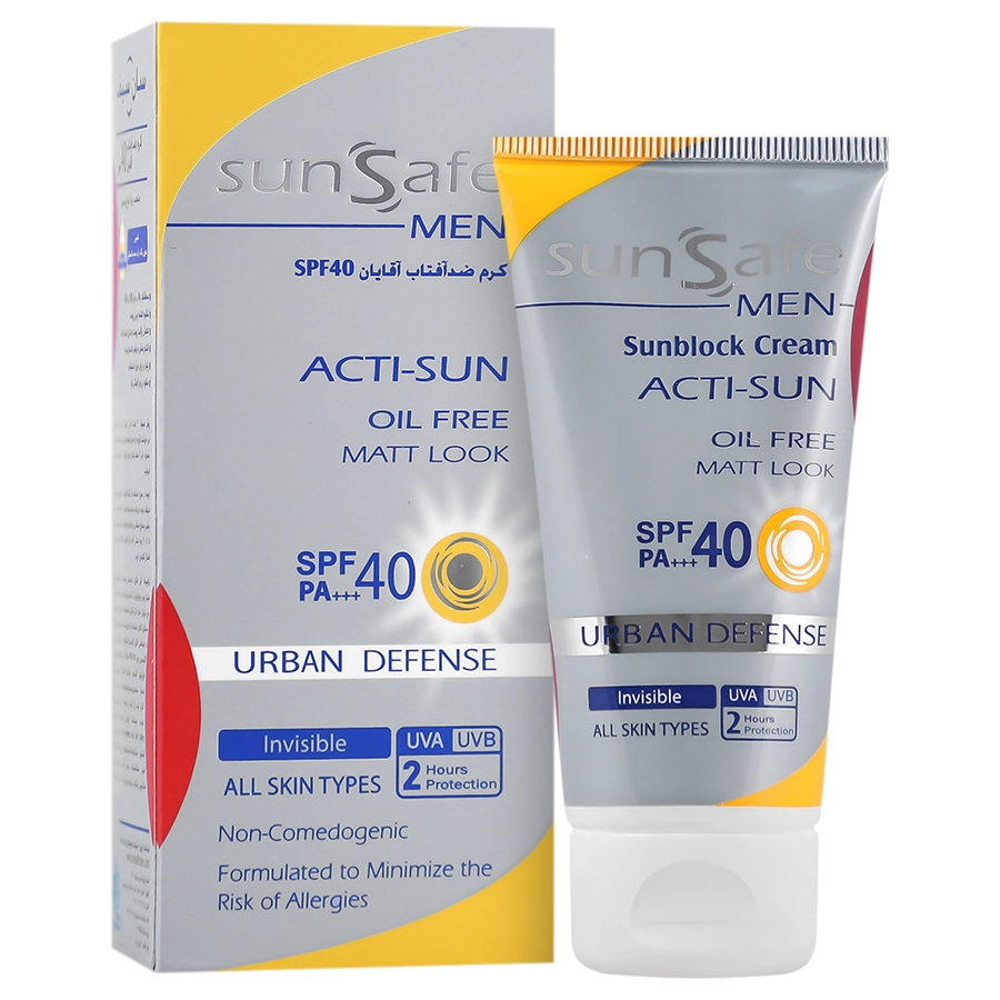 کرم ضد آفتاب آقایان سان سیف SPF40 بیرنگ حجم 50 میلیلیتر