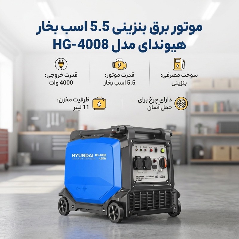 موتور برق بنزینی 5.5 اسب بخار هیوندای مدل HG-4008جدید