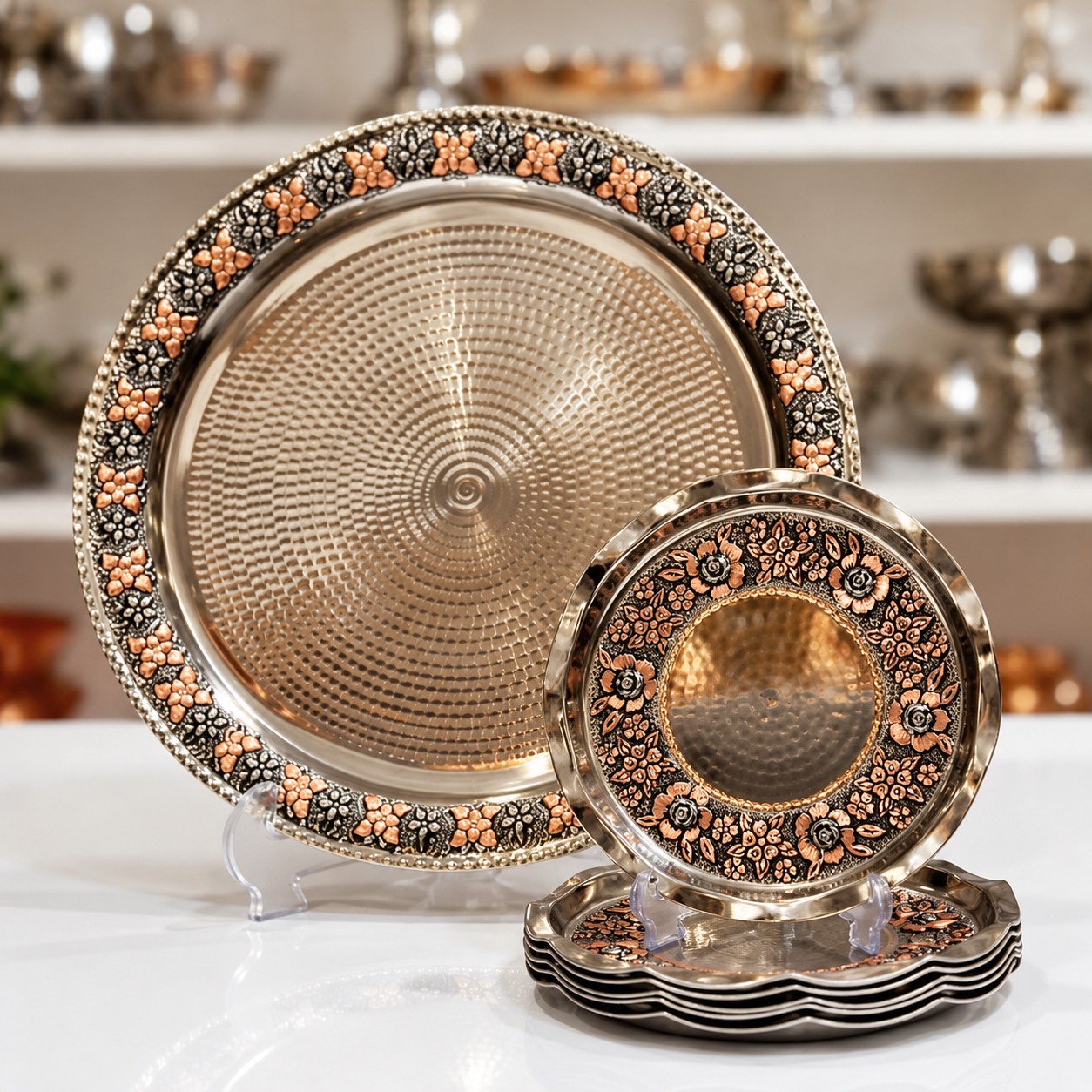 پیش دستی و سینی مسی الماس تراش نانو