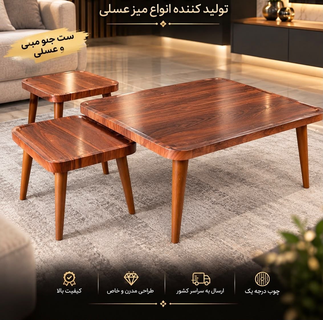 ست سه تیکه جلو مبلی چوبی کامپیرانcode090