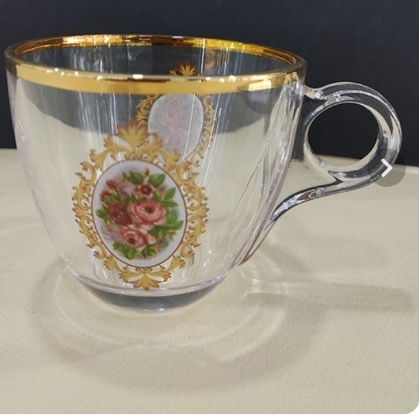 استکان چایخوری آب طلا بیلین مکث گلدار وارداتی 