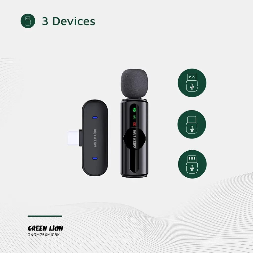 میکروفون یقه ای بی سیم تک کاربره گرین لاین Green Lion GM-75X Microphone 3-Level Noise Cancellation