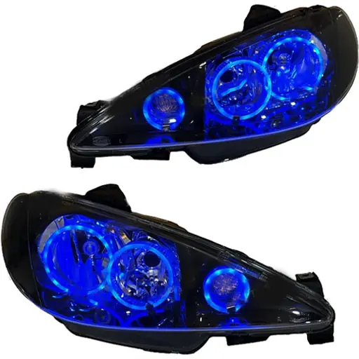 چراغ جلو اسپرت پژو 206 مدرن مدل حلقه 3D-S3 آبی داخل مشکی بدون موتور دو عددی