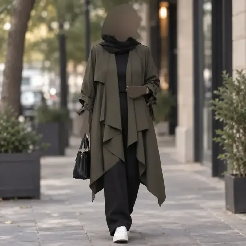 مانتو زنانه کرپ اسکاچی آستین گره ای سبز فری سایزجدید