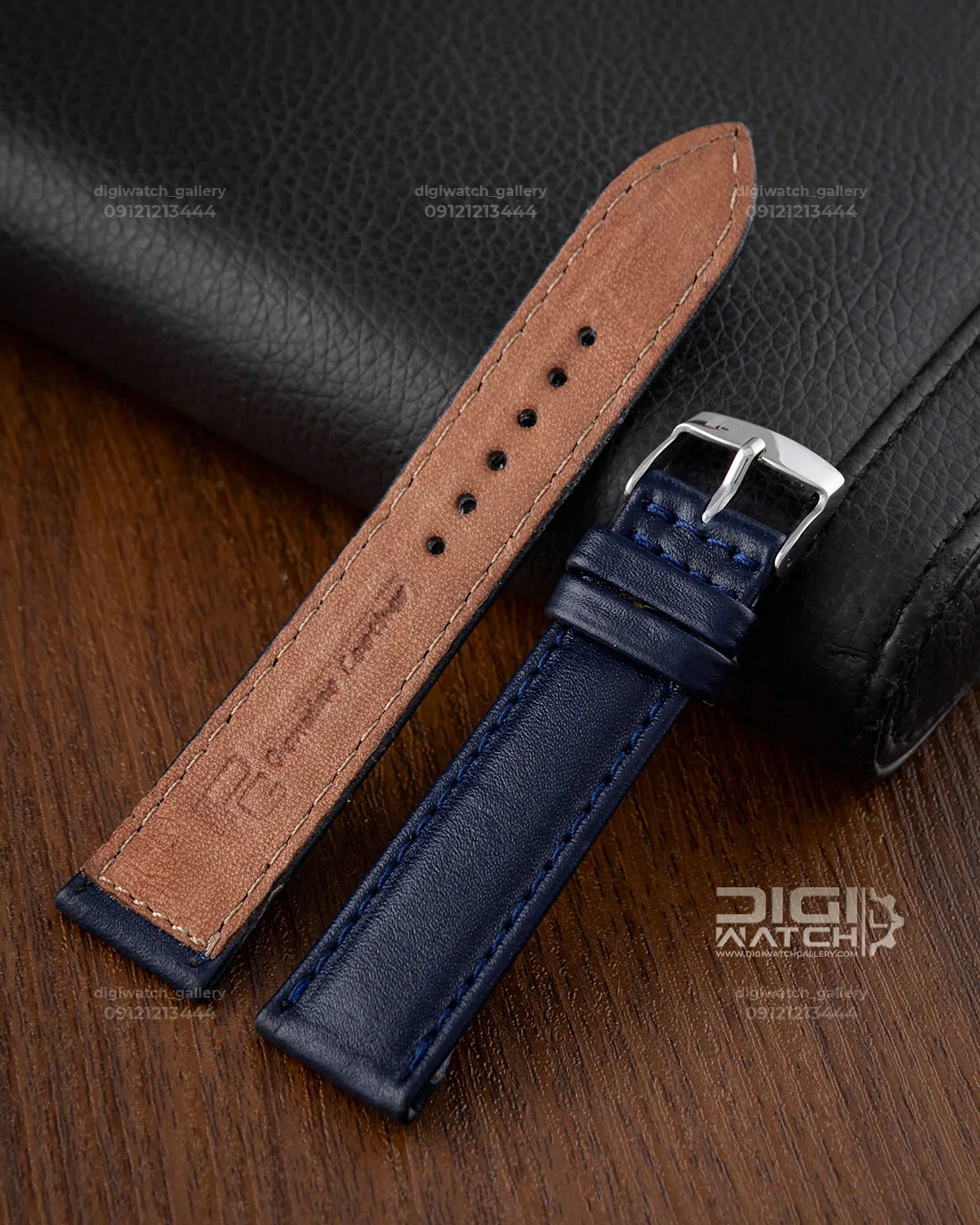 بند چرم ساعت آبی طرح ساده 20 میلیمتر