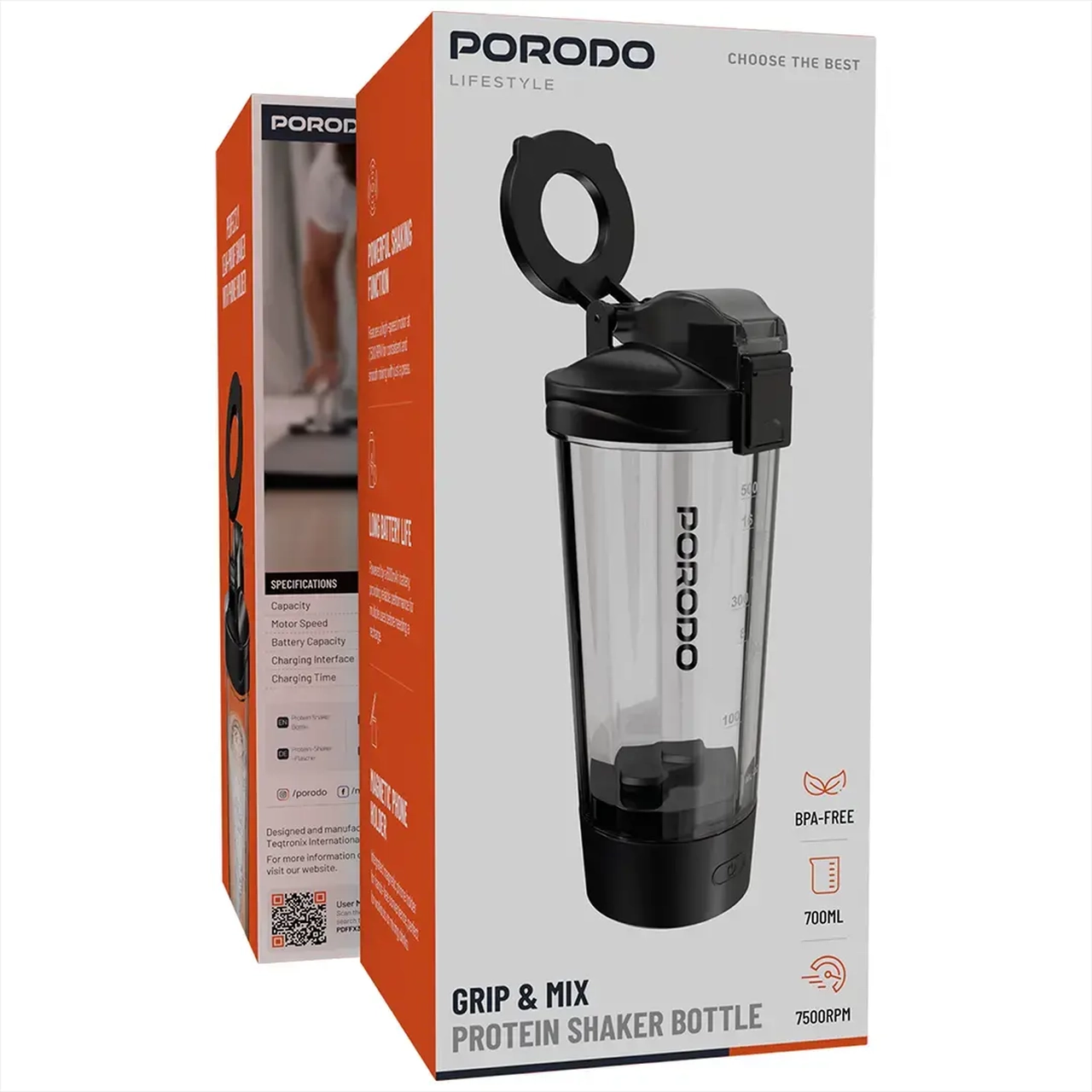 شیکر شارژی Porodo مدل Grip &amp; Mix PDFFX396FQ - مشکی (گارانتی 12 ماهه بامداد)جدید