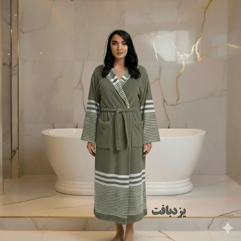 حوله تن پوش نخی یزدی رنگ زیتونی