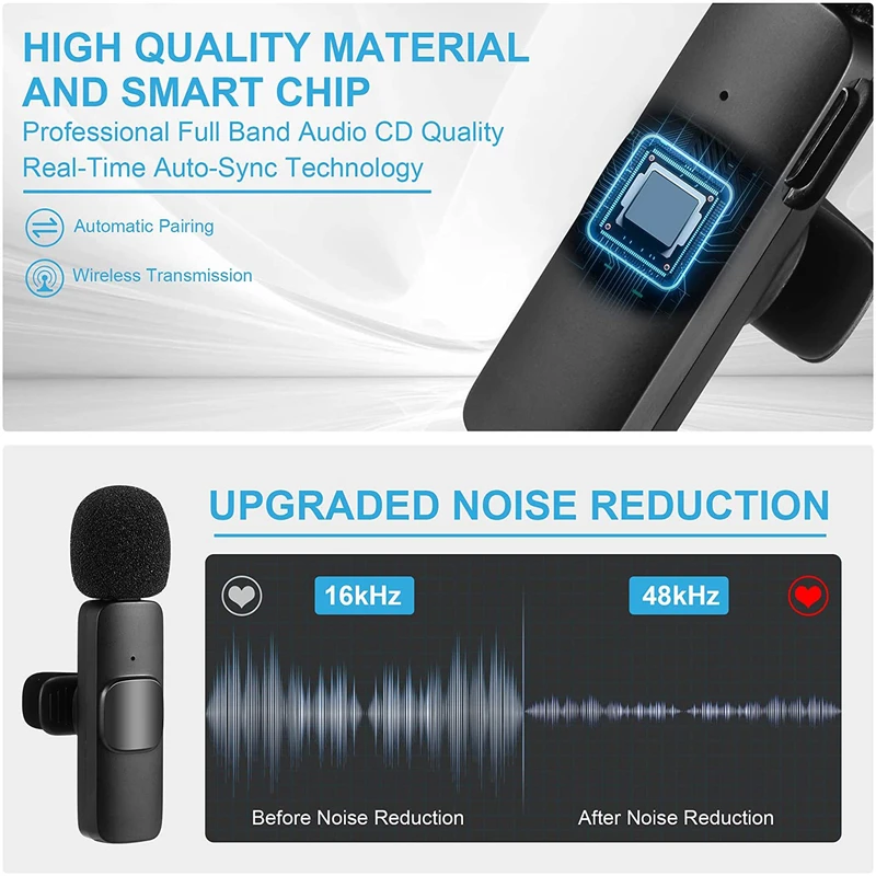 مجموعه 2 عددی میکروفن یقهای بیسیم مدل K9 Dual Type-C با گیرنده USB Type-C و کاهش نویزجدید
