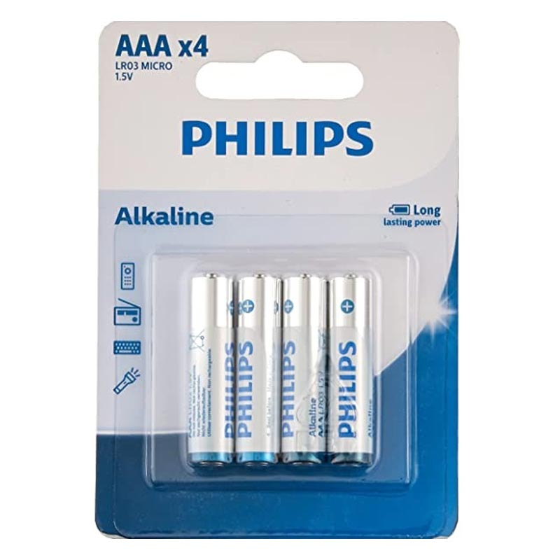 باتری نیم قلمی آلکالاین فیلیپس Philips Alkaline AAA LR03 MICRO روکارتی