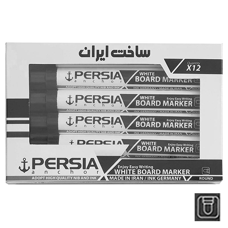 ماژیک وایت برد پرشیا نوک گرد مشکی بسته 12 عددی مدل 2