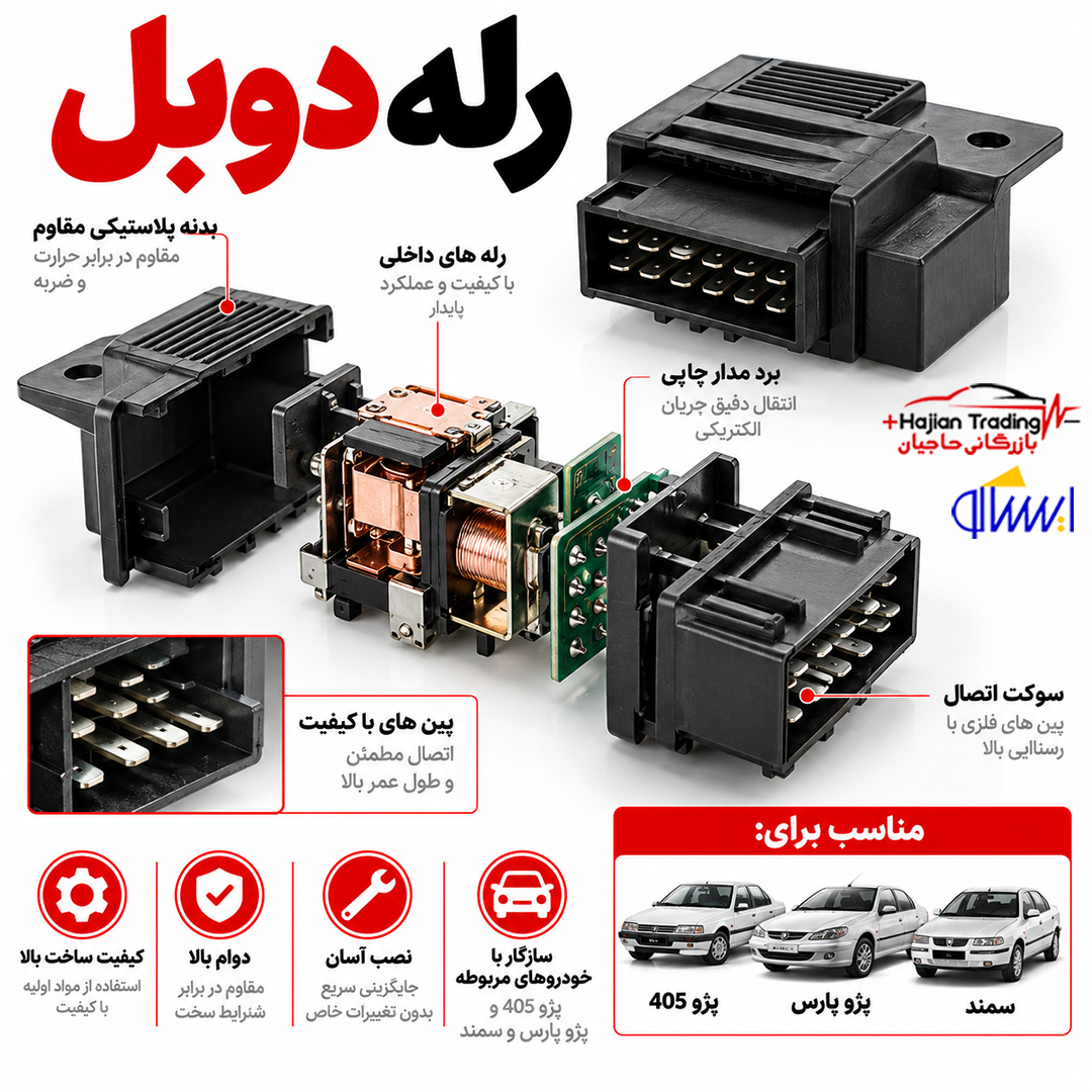 رله دوبل مناسب پژو 405 پارس و سمند ایساکو کد 0750900299