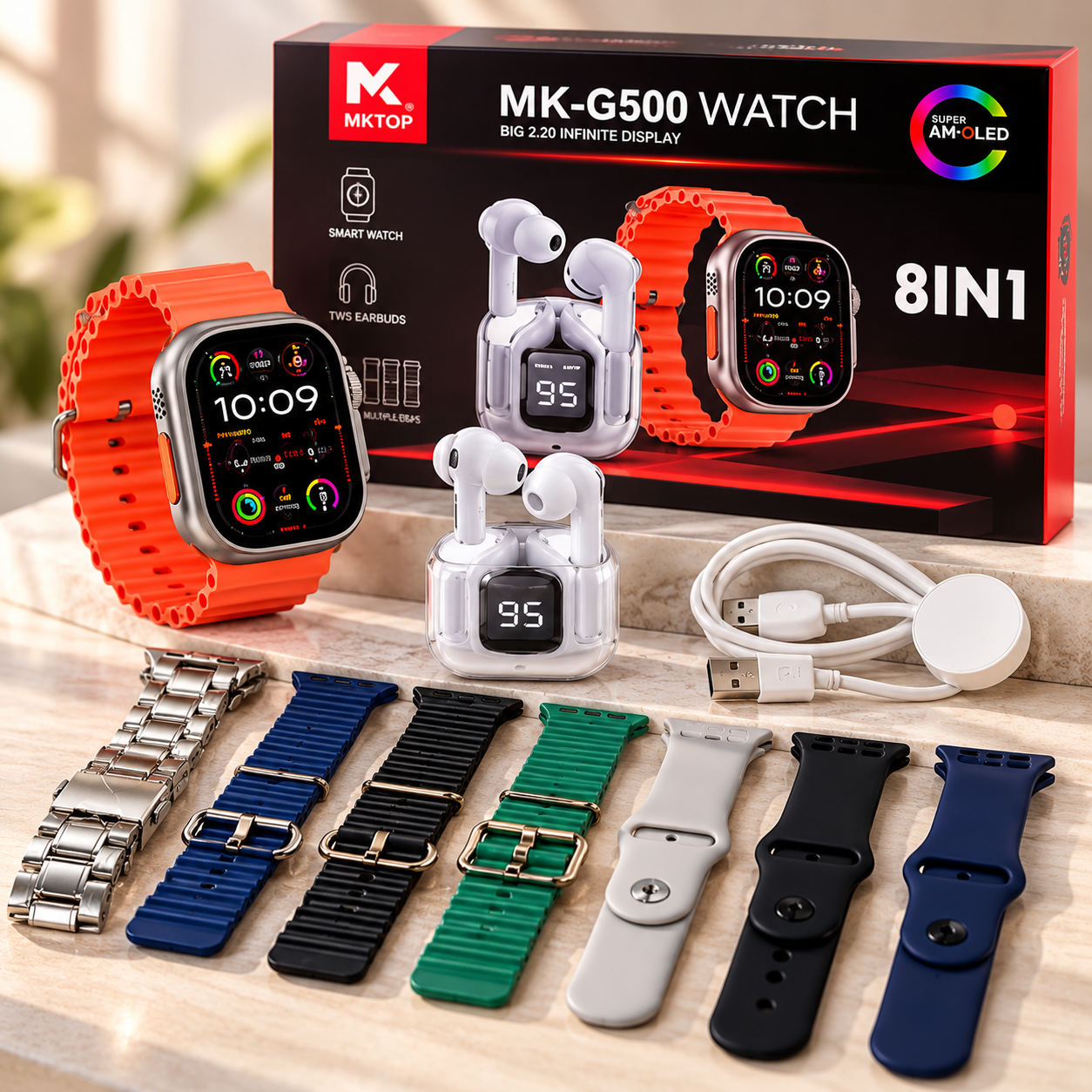 ساعت هوشمند MK-G500 Ultra مدل (7+2) همراه با ایرپاد نسل جدید و 7 بند متنوع