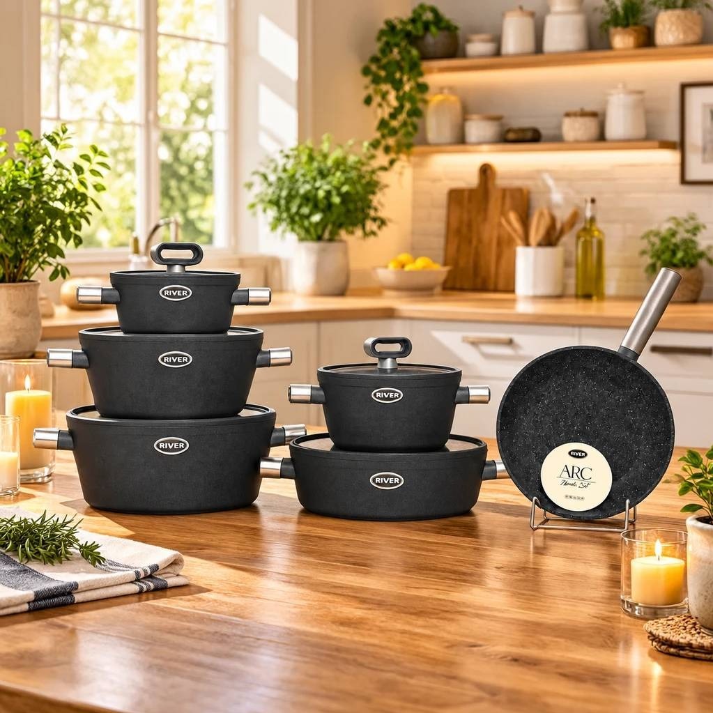 سرویس قابلمه گرانیتی 11 پارچه ریور مدل نوردیک کد 4146 طوسی با ارسال رایگان 