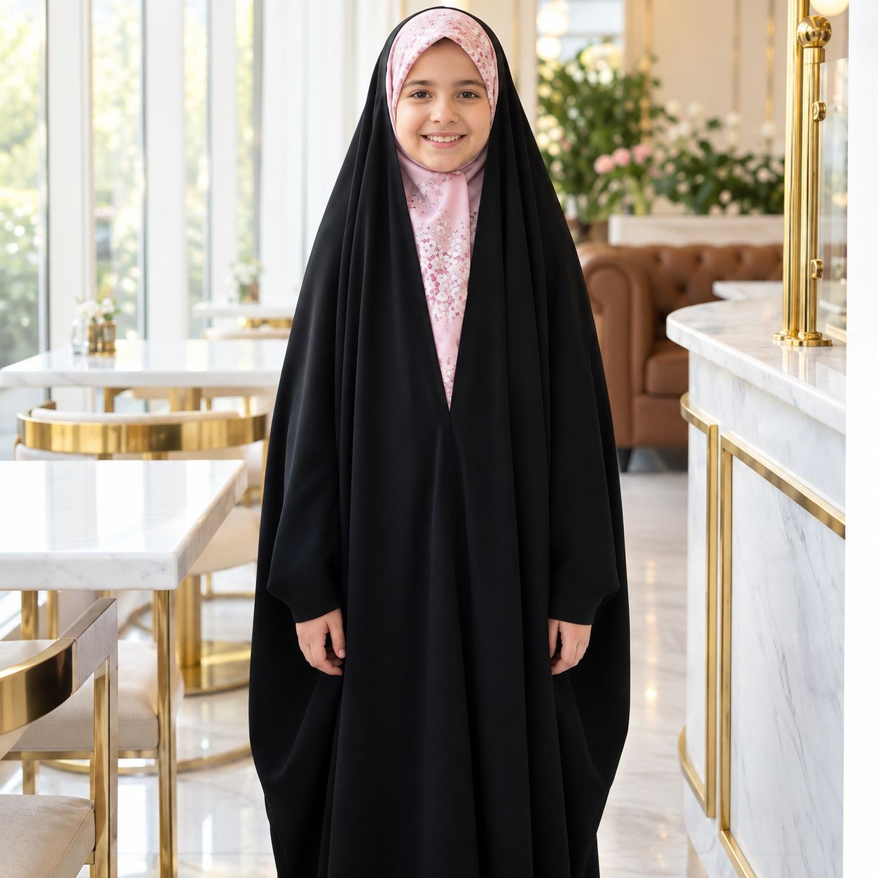 چادر بچگانه عربی اصیل (جده) پارچه حریر اسود (شهرکرد)