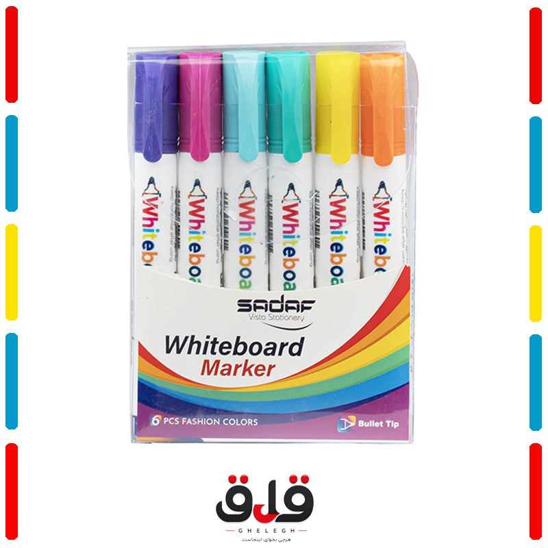ماژیک وایت برد صدف بسته 6 رنگ (سر گرد) کد48