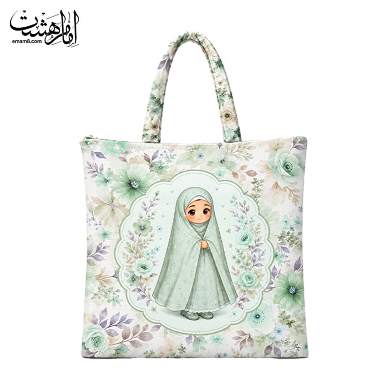 کیف پارچه ای کودک دخترانه طرح گل سبز کد 33873 سایز 30X30