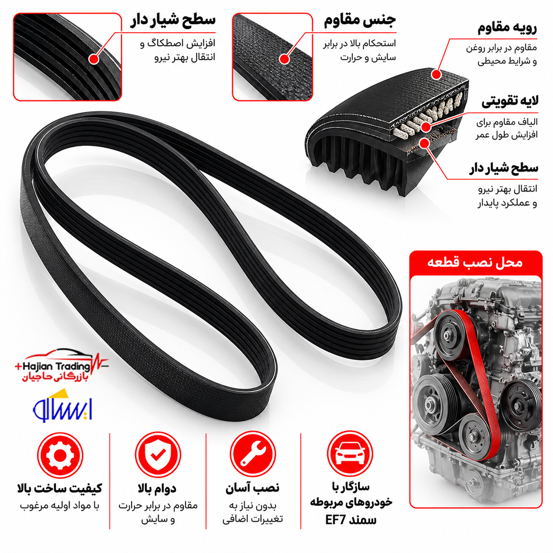 تسمه دینام مناسب سمند ایساکو کد 2070201516جدید