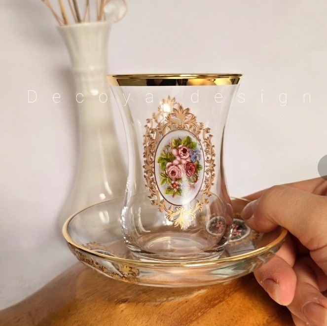 سرویس چایخوری استکان کمر باریک و نعلبکی 12تایی