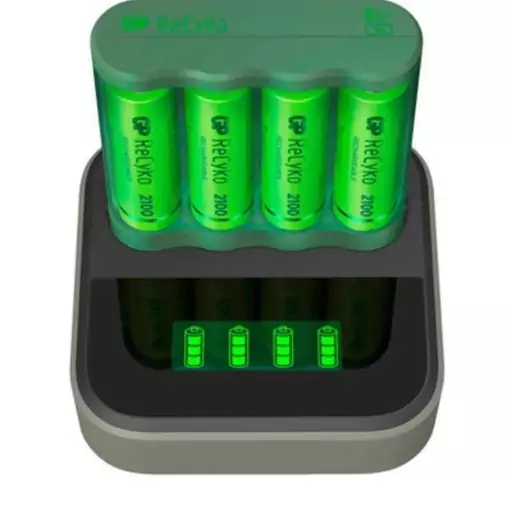 شارژر باتری هوشمند GP RECYCO به همراه 4 عدد باتری قلمی شارژی GP 2100mah