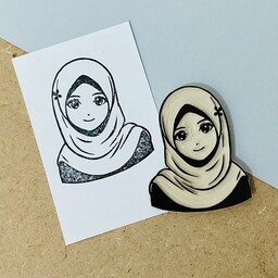 مهر دستساز دختر با مقنعه برای طراحی پارچه و گیفت 
