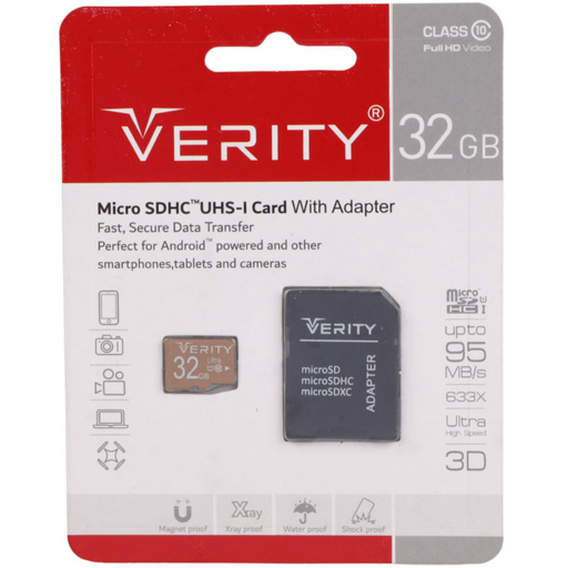 کارت حافظه 32 گیگ وریتی مدل Verity 633X U1 C10 95MB گارانتی مادام آسان سرویس