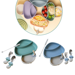 ست 5 تکه ظرف غذا سیلیکونی کودک طرح قارچ 