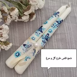 شمع نقاشی دست طرح گل و مرغ،نقاشی با رنگ اکرلیک