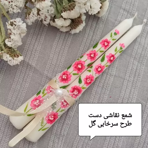 شمع قلمی نقاشی دست طرح سرخابی گل،نقاشی شده با رنگ اکرلیک