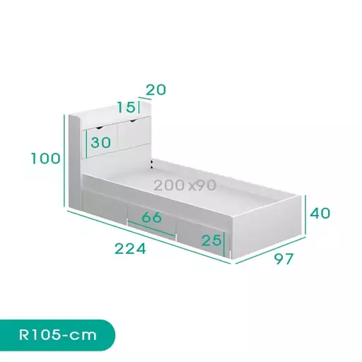 تخت خواب  یک نفره اسمردیس مدل R105 - MDF سایز 200x90 سانتی متر