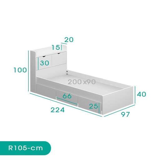 تخت خواب یک نفره اسمردیس مدل +R105 - MDF سایز 200x90 سانتی متر