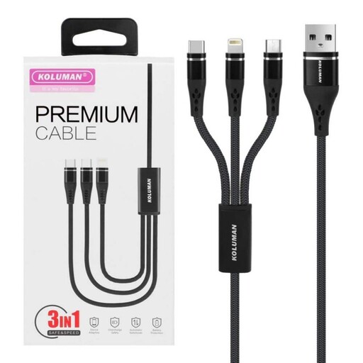 کابل تبدیل سه کاره کلومن مدل KD-24 Koluman 3 in 1 Cable - مشکی, هفت روز ضمانت تست و اصالت کالا