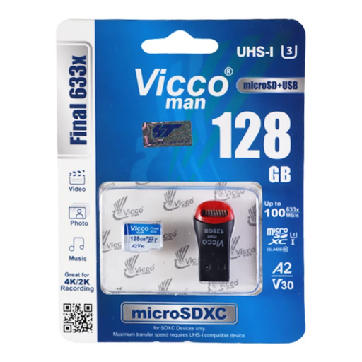 کارت حافظه microSDXC ویکومن مدل Final 633x سرعت 100MBs ظرفیت 128 گیگابایت به همراه مبدل میکرو به USB