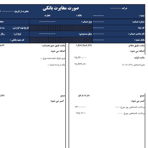 نرم افزار اکسل هوشمند صورت مغایرت در حسابداری 