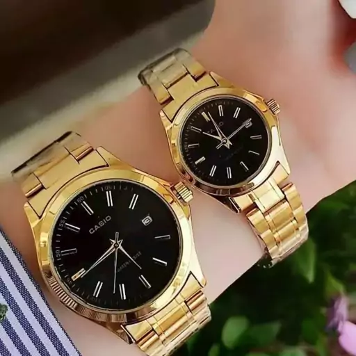 ساعت ست زنانه مردانه کاسیو Casio  طلایی صفحه مشکی