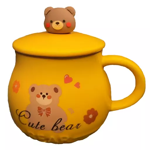 ماگ عروسکی زرد قاشق خرسی مدل Cute Bear