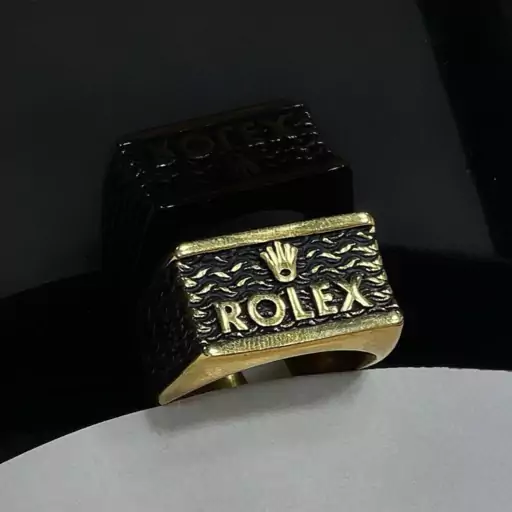 انگشتر مردانه استیل طرح رولکس rolex طلایی و مشکی رنگ ثابت