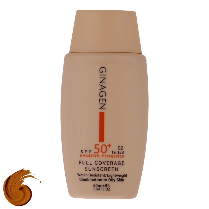 کرم ضدآفتاب ژیناژن SPF50 مدل 02، مناسب پوست های چرب، حجم 50 میلی لیتر