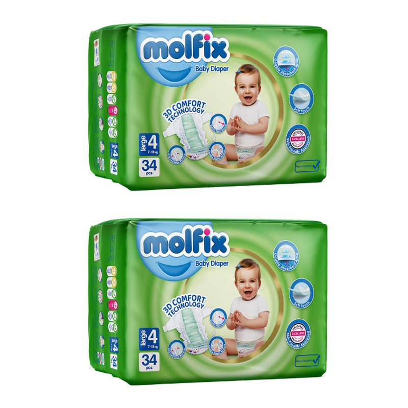 پوشک بچه مولفیکس مدل سه بعدی سایز 4 دو بسته 34 عددی