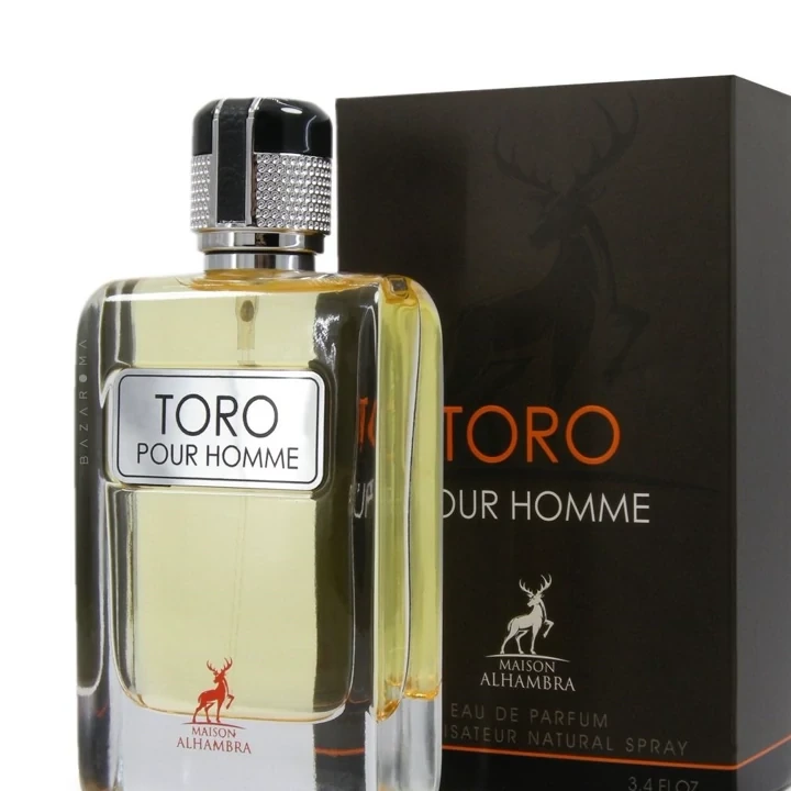 ادکلن مردانه شرکت الحمبرا مدل تورو هوم رایحه تق هرمس حجم 100 میل عطر تو toro pour homme alhambra