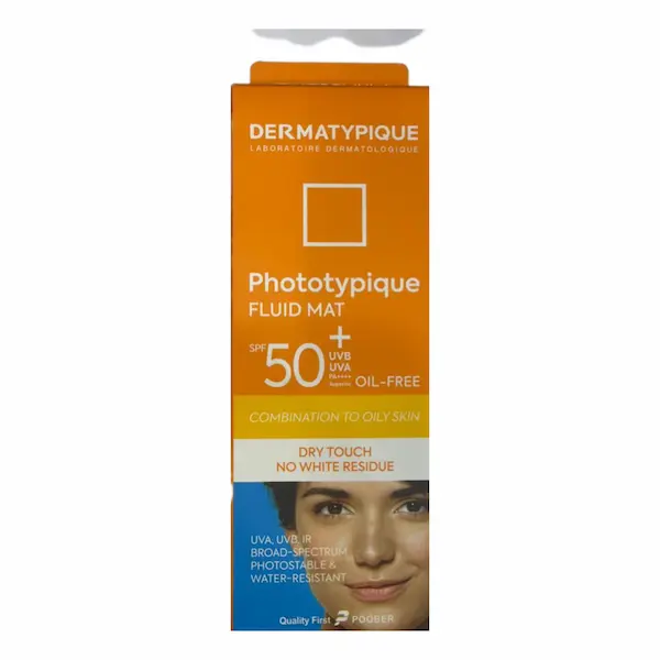 فلوئید ضد آفتاب مات کننده و فاقد چربی بی رنگ SPF50 درماتیپیک / Dermatypique مناسب برای پوستهای چرب و مختلط حجم 50 میلی
