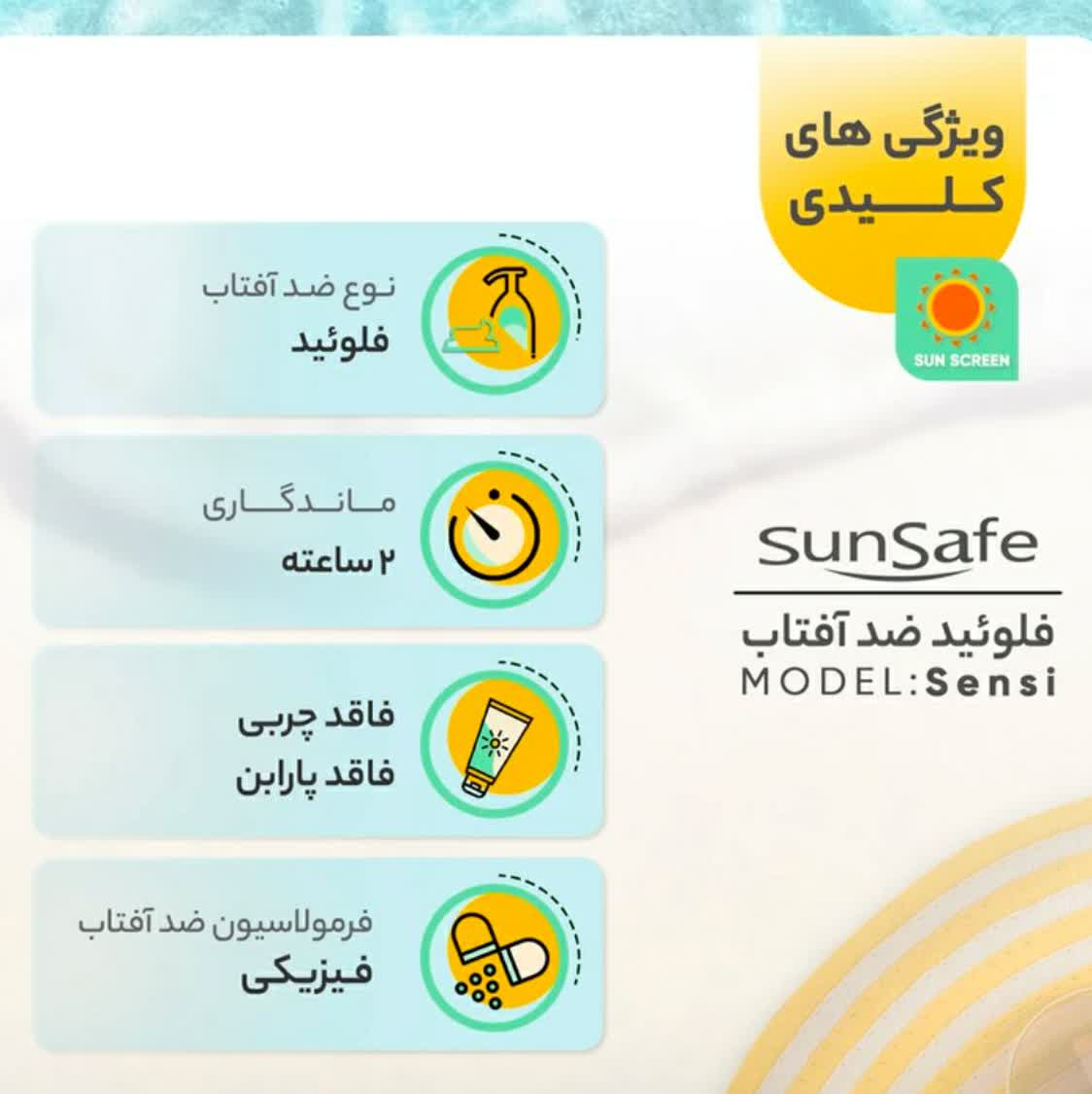 فلوئید ضد آفتاب فیزیکال +SPF50 سان سیف